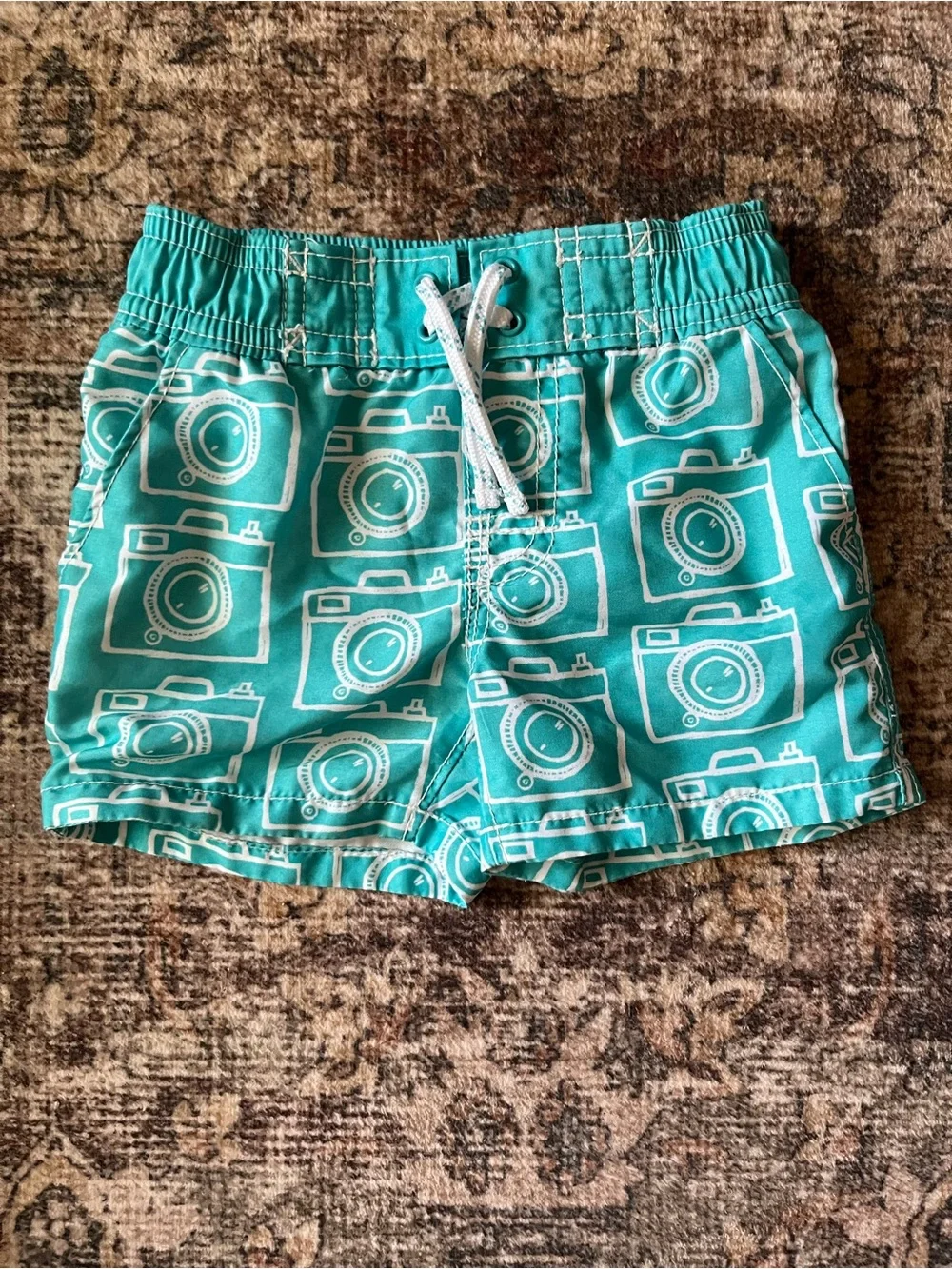 GAP Teal Swim Trunks with White Camera Print
